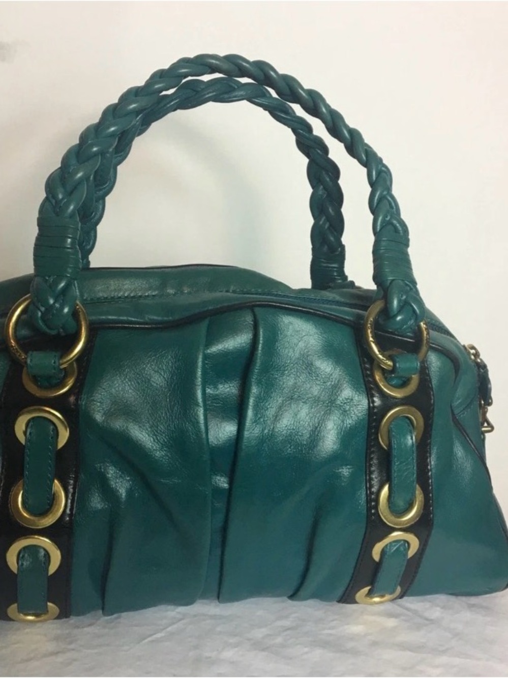Kate Landry Teal Braided-Handle Leather Satchel - Women Bags